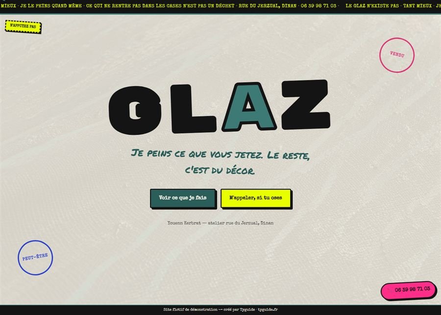 Capture d'écran du site internet sur mesure créé par Tyguide pour un artiste peintre à Dinan