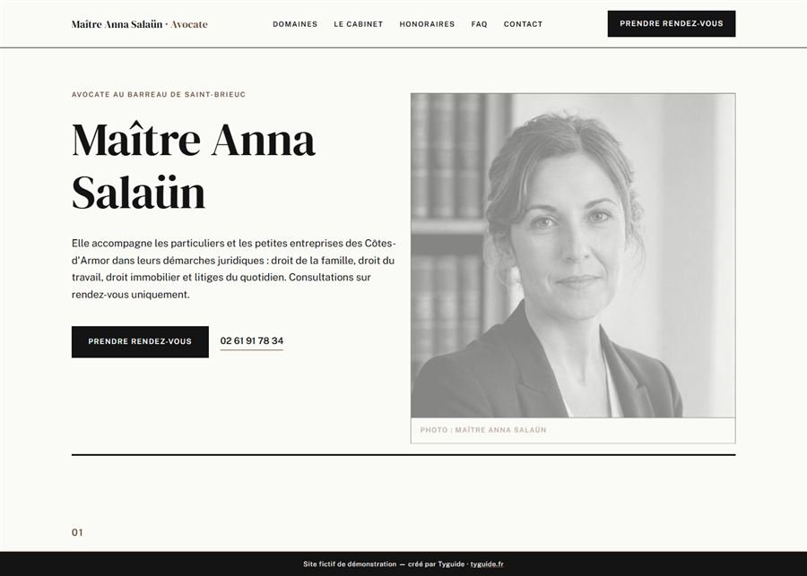 Capture d'écran du site internet sur mesure créé par Tyguide pour une avocate à Saint-Brieuc