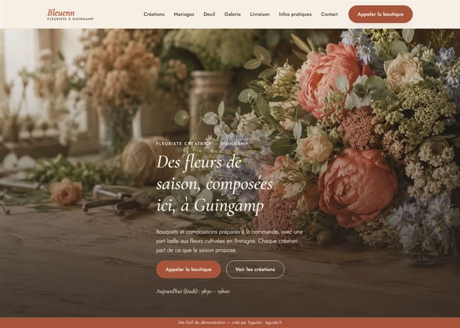 Capture d'écran du site internet sur mesure créé par Tyguide pour une fleuriste à Guingamp