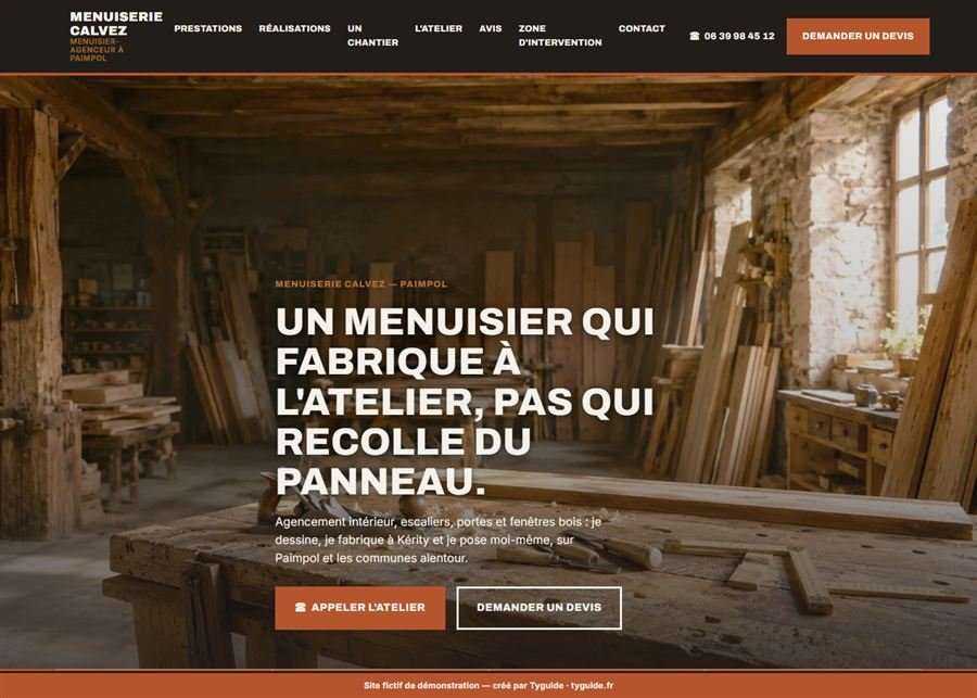 Capture d'écran du site internet sur mesure créé par Tyguide pour un menuisier-agenceur à Paimpol