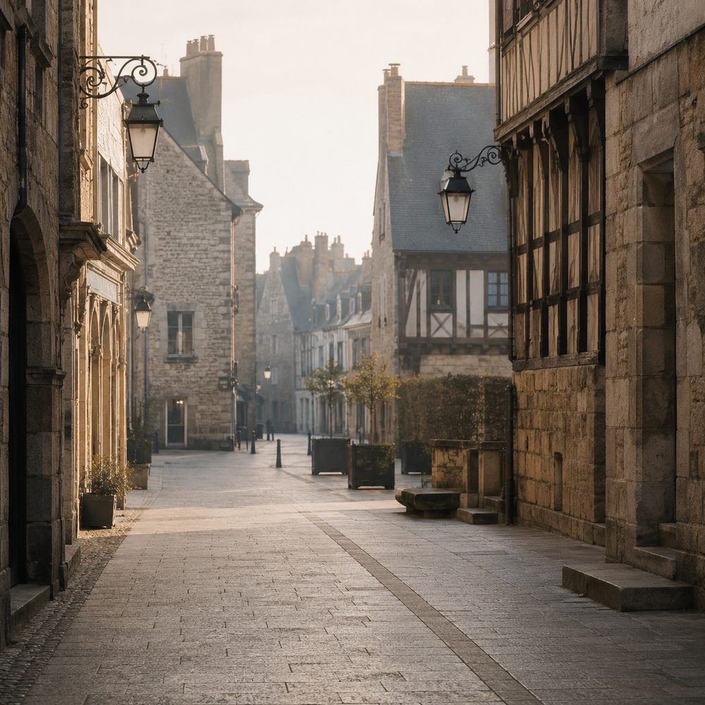 Rue pavée du centre historique de Saint-Brieuc, à proximité du cabinet