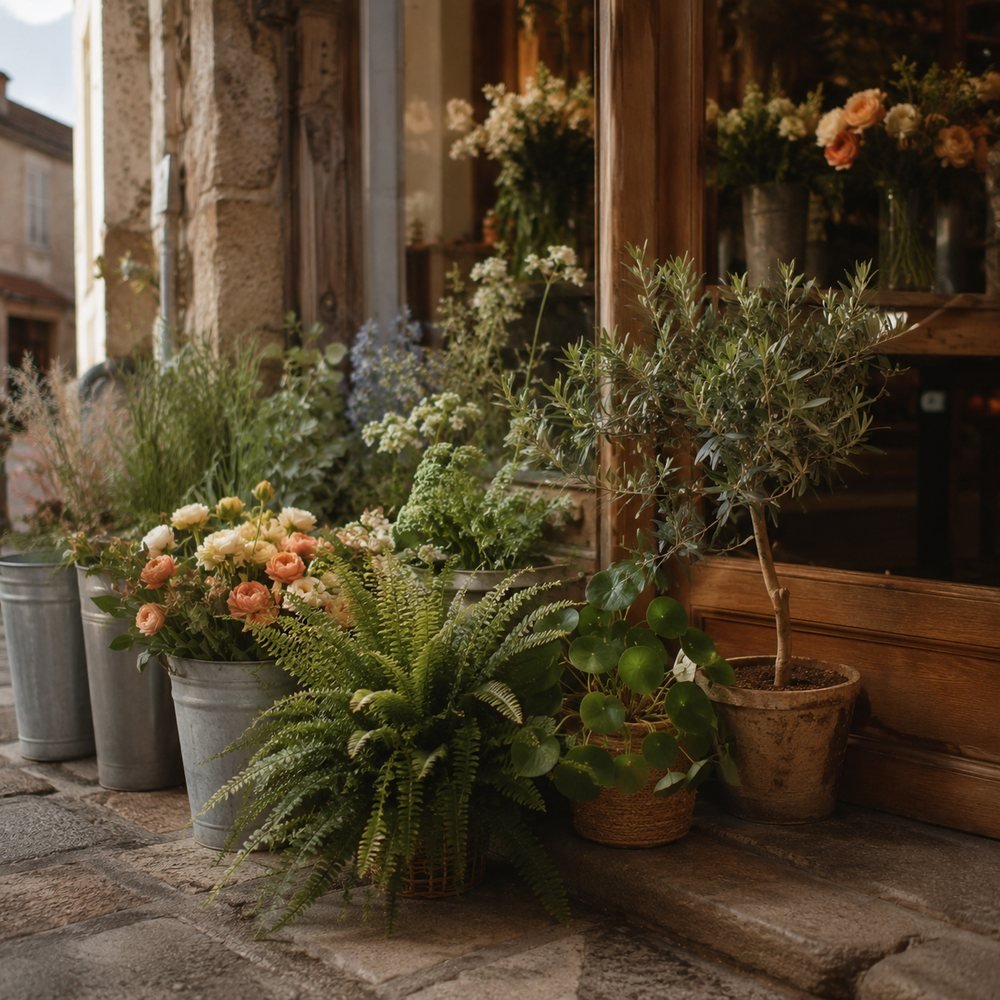 Photo : plantes vertes en devanture de boutique