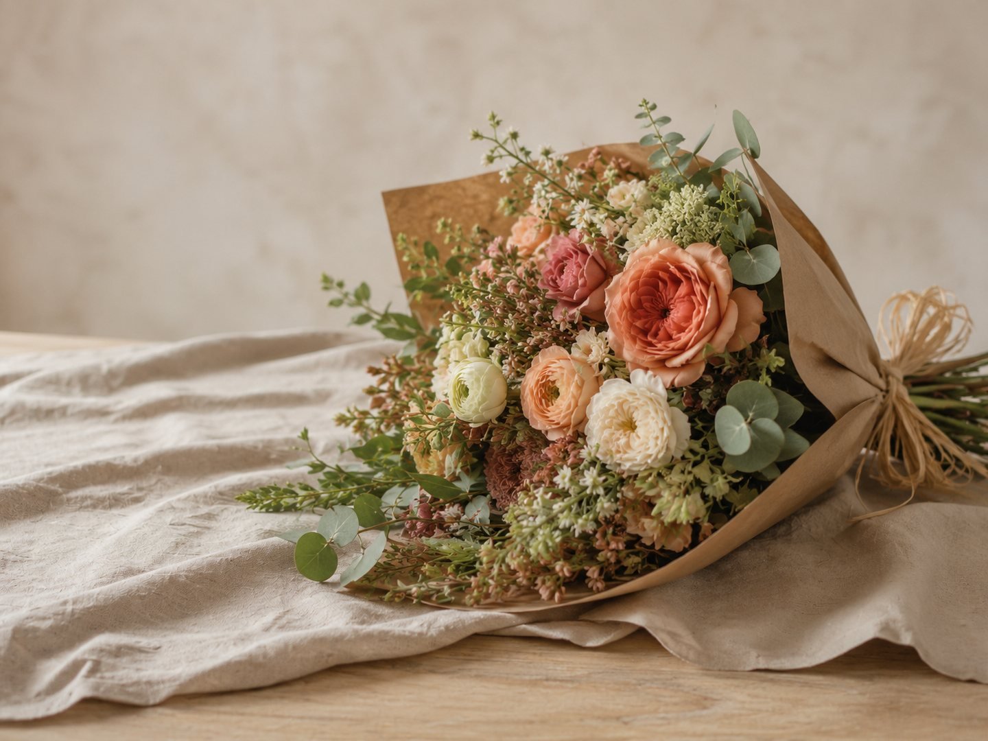 Photo : bouquet sur mesure enveloppé de papier kraft